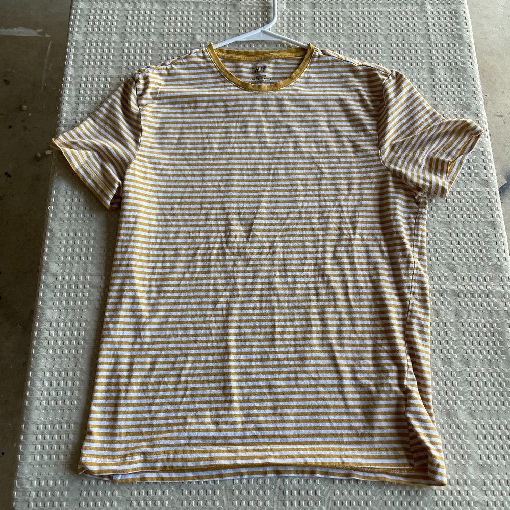 H&M Yellow/White Striped Slim Fit Shirt Men's M